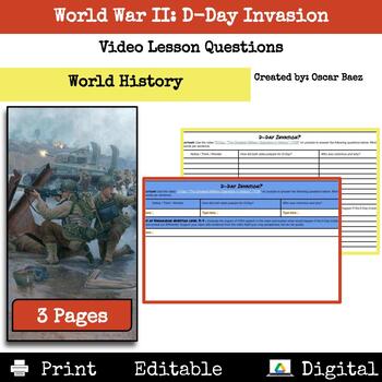 Preview of World War II: D-Day Invasion Video Lesson Questions