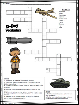 world war ii d day vocabulary crossword puzzle activity tpt