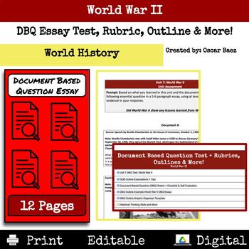 Preview of World War II: Document Based Question(DBQ) Essay Test, Rubric, Outline & More