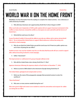 World War II Home Front Reading Questions and Journal Activity