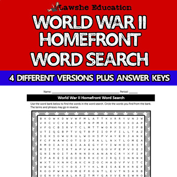 Preview of World War II Homefront Word Search Activity US History United States History