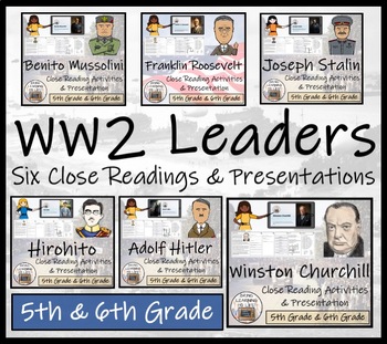 Preview of World War II Leaders Close Reading Comprehension Bundle | 5th Grade & 6th Grade