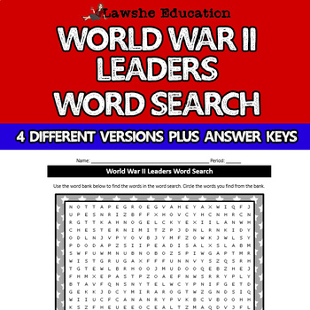 Preview of World War II Leaders Word Search Activity US History United States History WWII