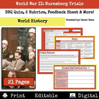 Preview of World War II: Nuremberg Trials Primary Source Analysis Quiz & More!