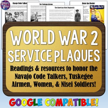 Preview of World War 2 Plaques (Navajo Code Talkers, Tuskegee Airmen, Women, & Nisei)