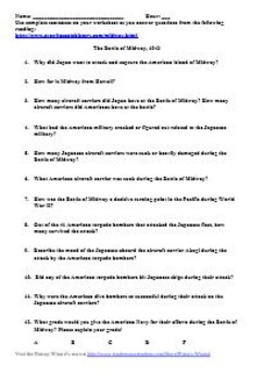 World War II Primary Source Worksheet: Battle of Midway by History Wizard