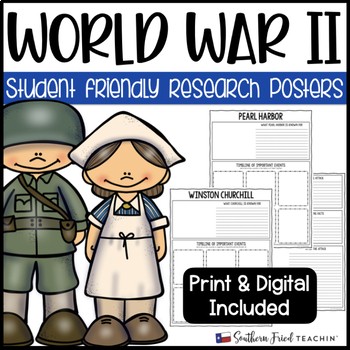 Preview of World War II Research Project Posters - Printable & Digital