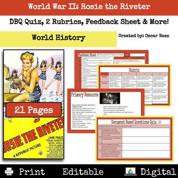 Preview of World War II: Rosie The Riveter Primary Source Analysis Quiz, & More!