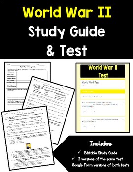 Preview of World War II Study Guide and Test
