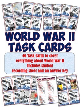 Preview of World War 2 Task Cards: Battles, People, & Events of WW2