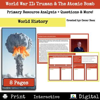 Preview of World War II: Truman & The Atomic Bomb Primary Resource Analysis + Questions