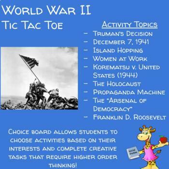 Preview of World War II (US History) - Choice Board Hyperdoc Activity Project