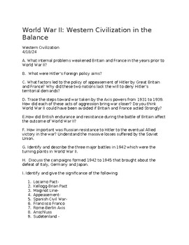 Preview of World War II: Western Civilization in the Balance Study Guide