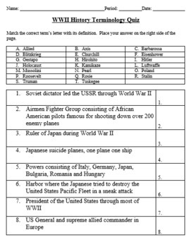 World War Ii World History Voary Quiz And Word List Techcheck Lessons