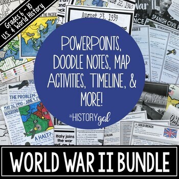 Preview of World War II (World War 2) Bundle of Lessons, Maps, Doodle Notes for US & World