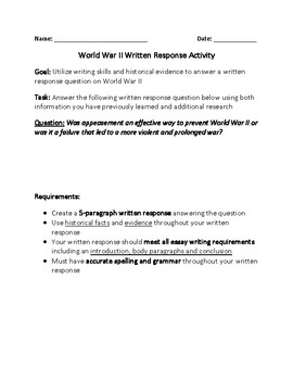 Preview of World War II Written Response Activity