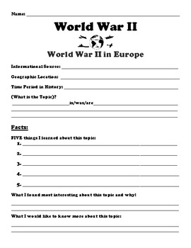 Preview of World War II in Europe "5 FACT" Summary Assignment