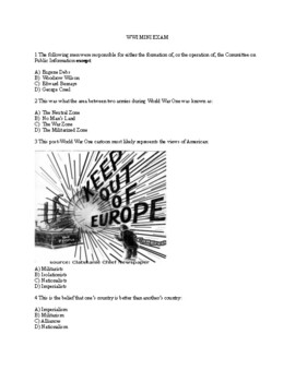 Preview of World War One Assessment - 45 Questions with Answer Key PDF