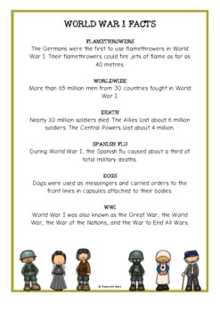 Preview of World War One (WWI) Fun Facts Printables