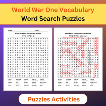 Preview of World War One Vocabulary Words | Word Search Puzzles Activities