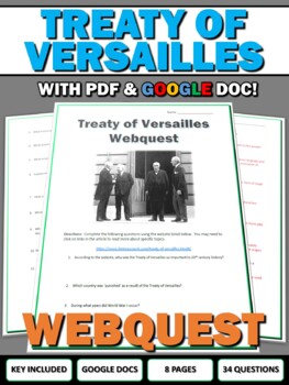 Preview of World War One (WWI) Treaty of Versailles - Webquest with Key