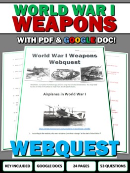 Preview of World War One (WWI) Weapons of WWI - Webquest Bundle (Gas, Tanks, etc.)