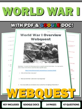 Preview of World War One - Webquest with Key (Google Doc Included)
