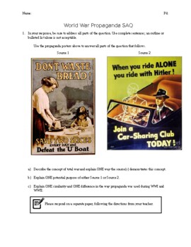 Preview of World War Propaganda Posters SAQ Prompt- AP World History: Modern- Unit 7
