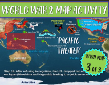 Preview of (WWII) World War Two Map Activity; PACIFIC THEATER Fun, Interactive 21-slide PPT