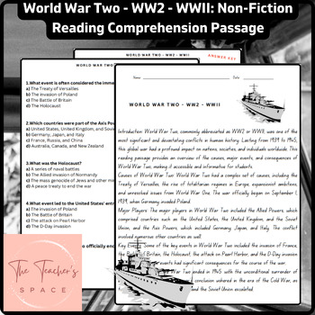 Preview of World War Two - WW2 - WWII: Non-Fiction Reading Comprehension Passage