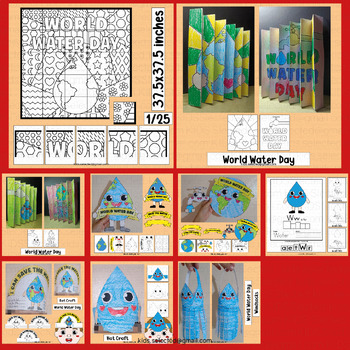 Preview of World Water Day Activities Hat Craft Bulletin Board Coloring Pages Writing Art