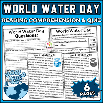 Preview of World Water Day Nonfiction Reading Passage & Activities - Questions and Quiz