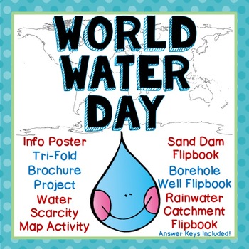 Preview of World Water Day Trifold Research Brochure, 3 Flip Books, Info Sheet, Map Work