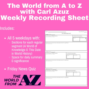 Preview of World from A to Z with Carl Azuz Weekly Worksheet - Current Events - Warm-up
