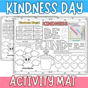 Preview of World kindness day activities • kindness activity mat Coloring page,word search