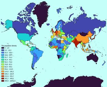 Preview of World map with countries classified by population density