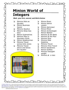 Positive and Negative Concepts, World of Integers with the Math Minions