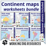 World political maps and worksheets of 6 continents