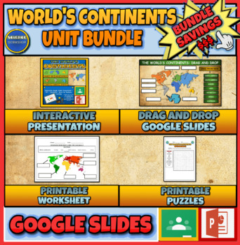 Preview of World's Continents Unit Bundle: Presentation | Drag & Drop | Puzzles |Worksheets