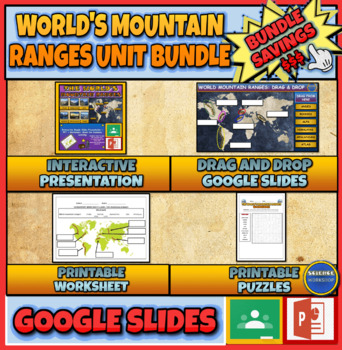 Preview of World's Mountain Ranges Unit Bundle: Presentation|Drag & Drop|Puzzles|Worksheets