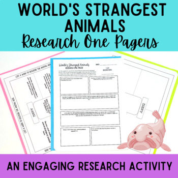 Preview of World's Strangest Animals Research One Pagers-  6th, 7th, 8th Research Activity