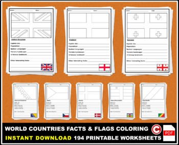 Preview of BUNDLE World Countries Facts Activity and Flags Coloring - 194 Worksheets