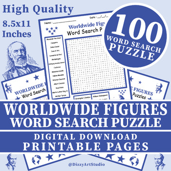 Preview of Worldwide Figures Word Search Puzzle Worksheet Activity Printable Puzzle Pages