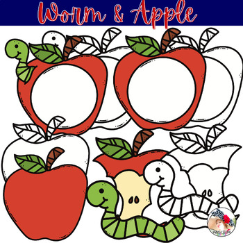 Preview of Worm and Apple Clip Art