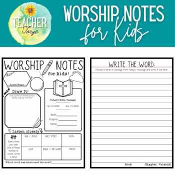 Worship Notes for Kids by Torye Kivlen | Teachers Pay Teachers