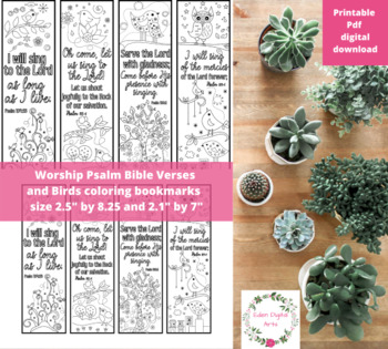 Preview of Worship Psalms Bible Verse Coloring Bookmarks Cards Birds Sing Scripture