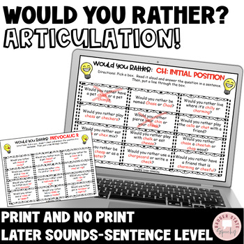 Preview of Would You Rather Articulation Speech Therapy Middle School print no print