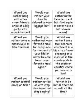 List of Would You Rather Questions