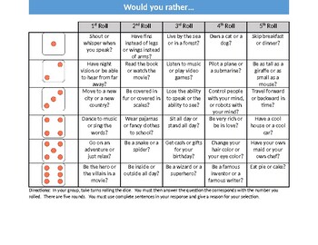 Preview of Would You Rather Dice Game 2