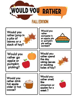 Would You Rather - Fall Edition by The OT Specialist | TpT